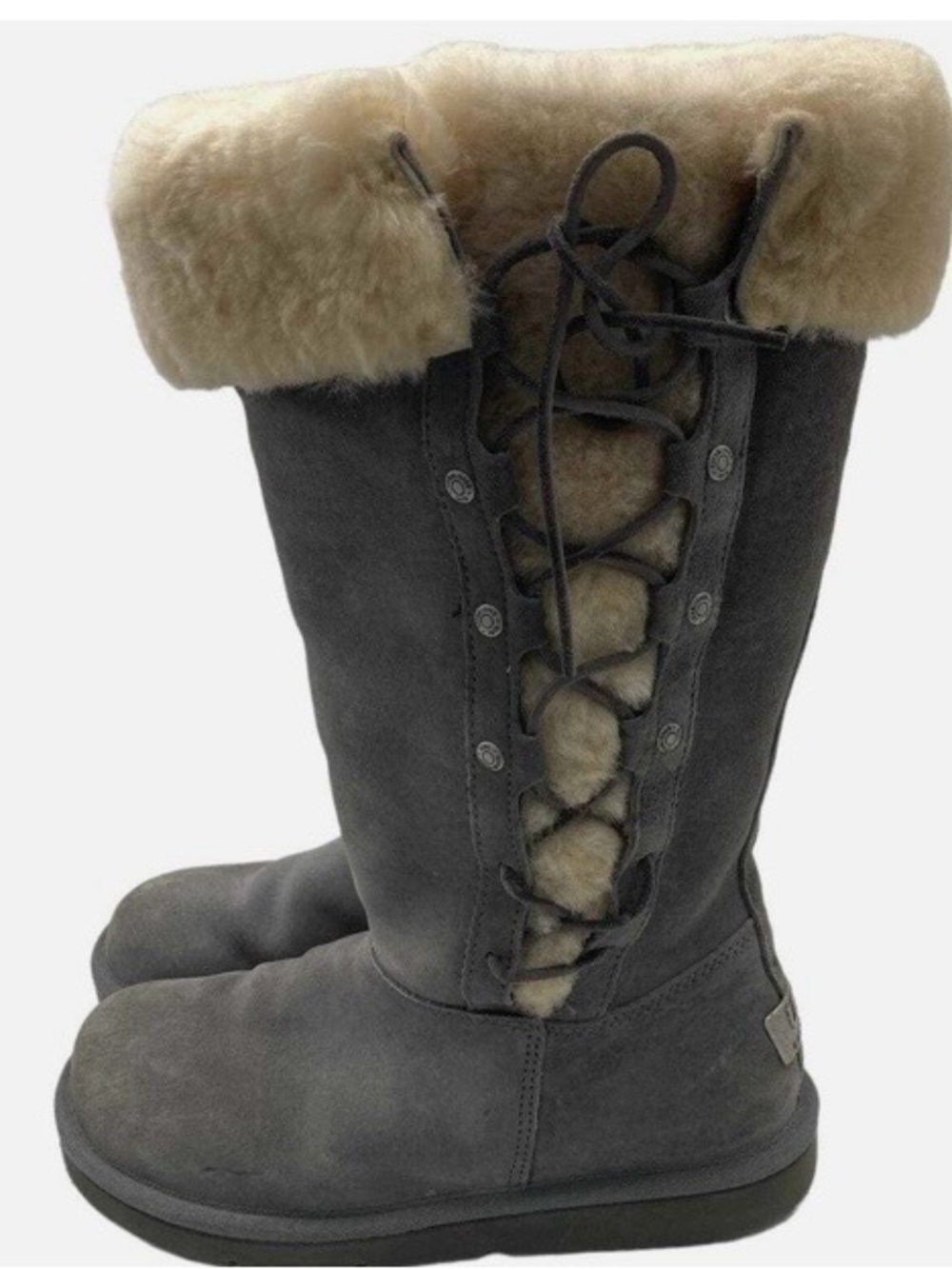 UGG Gray Upside Suede Lace-Up Shearling Winter Boots Size 7 Style 5163